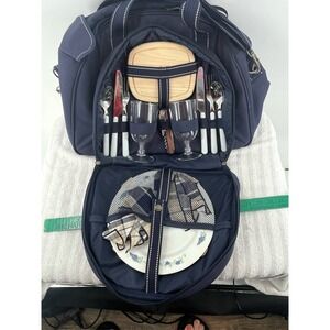 Picnic at Ascot Navy Blue Picnic Backpack Insulated Wine Set for 2